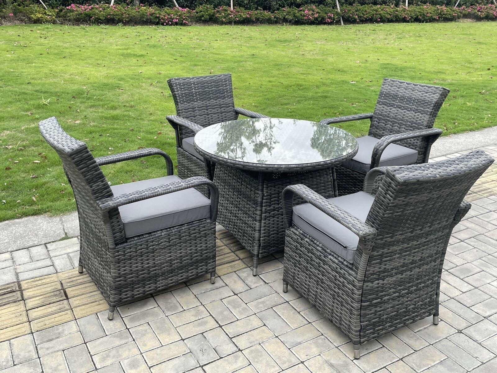 Outdoor Rattan Garden Furniture Dining Set Table And Chair Set Wicker Patio 4 Chairs Plus Round Tabl